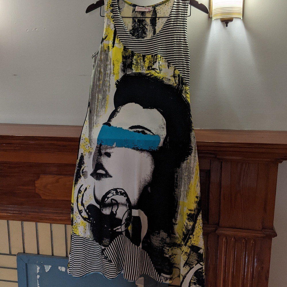 Tango Mango Graphic Print Mini Dress - Black, White, Yellow, Blue